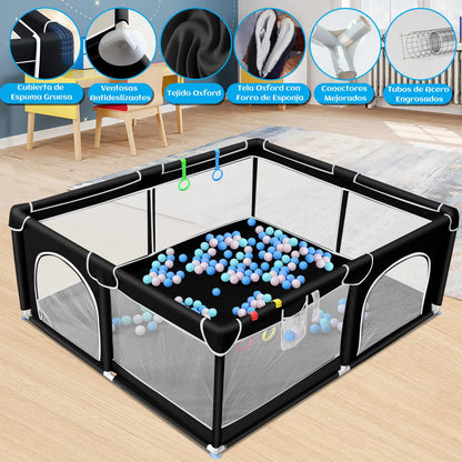 Wholede baby playpen, 150 x 180 x 66 cm, with breathable mesh fabric, includes 4 rings and 50 ocean balls.