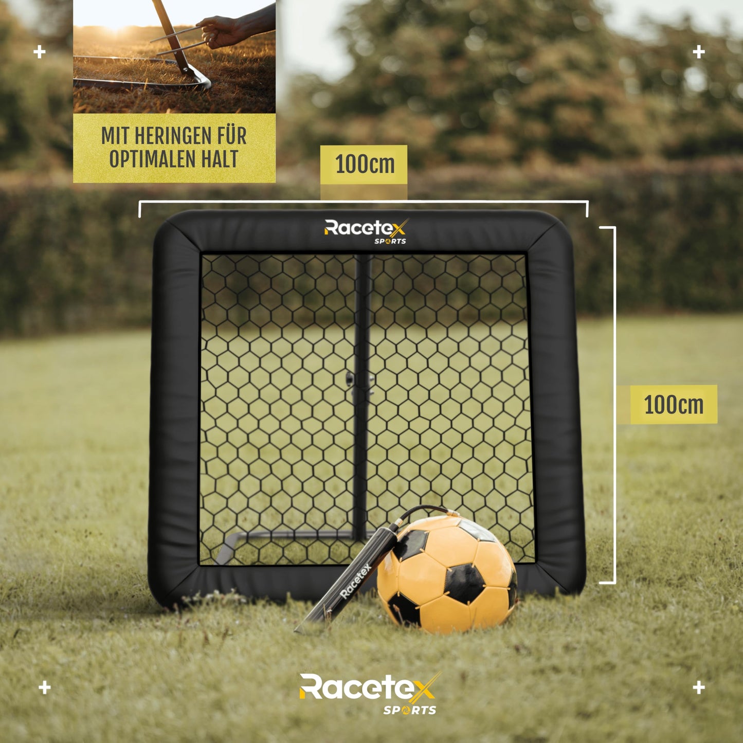 Racetex Rebounder for soccer 100x100 cm [WITH Cover] - Soccer Rebounder with durable construction - Continuously adjustable - Soccer for shooting, passing, and ball reception training (Black).