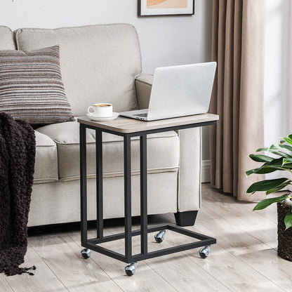 VASAGLE side table, coffee table with wheels, C-shape, mobile coffee table, 35 x 50 x 60 cm, living room table with metal frame, for coffee and laptop, industrial design, greige-black LNT050B02