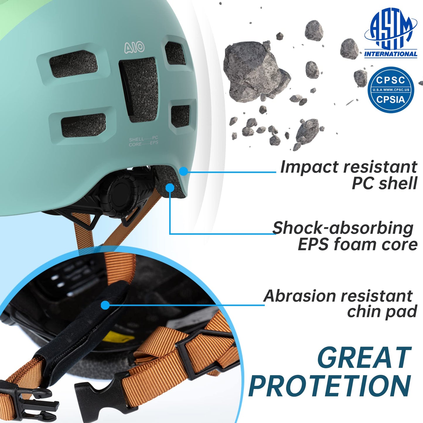 GLAMVILLA Skaterhelm Bike Helmet Ultralight Urban Helmet for Kids/Women/Men, Adjustable Unisex Skateboard E-Scooter Roller BMX Protective Helmet, only 260g/270/280g (Mint Green with Grass Green, M(54-57cm))