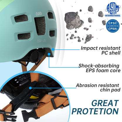 GLAMVILLA Skaterhelm Bike Helmet Ultralight Urban Helmet for Kids/Women/Men, Adjustable Unisex Skateboard E-Scooter Roller BMX Protective Helmet, only 260g/270/280g (Mint Green with Grass Green, M(54-57cm))