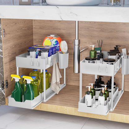 Puricon Under Sink Shelf, 2 Tier Standing Rack Kitchen Countertop Organizer, Multifunctional Kitchen Shelf Spice Rack Under Cabinet Shelf Sink Cabinet Rack - Grey