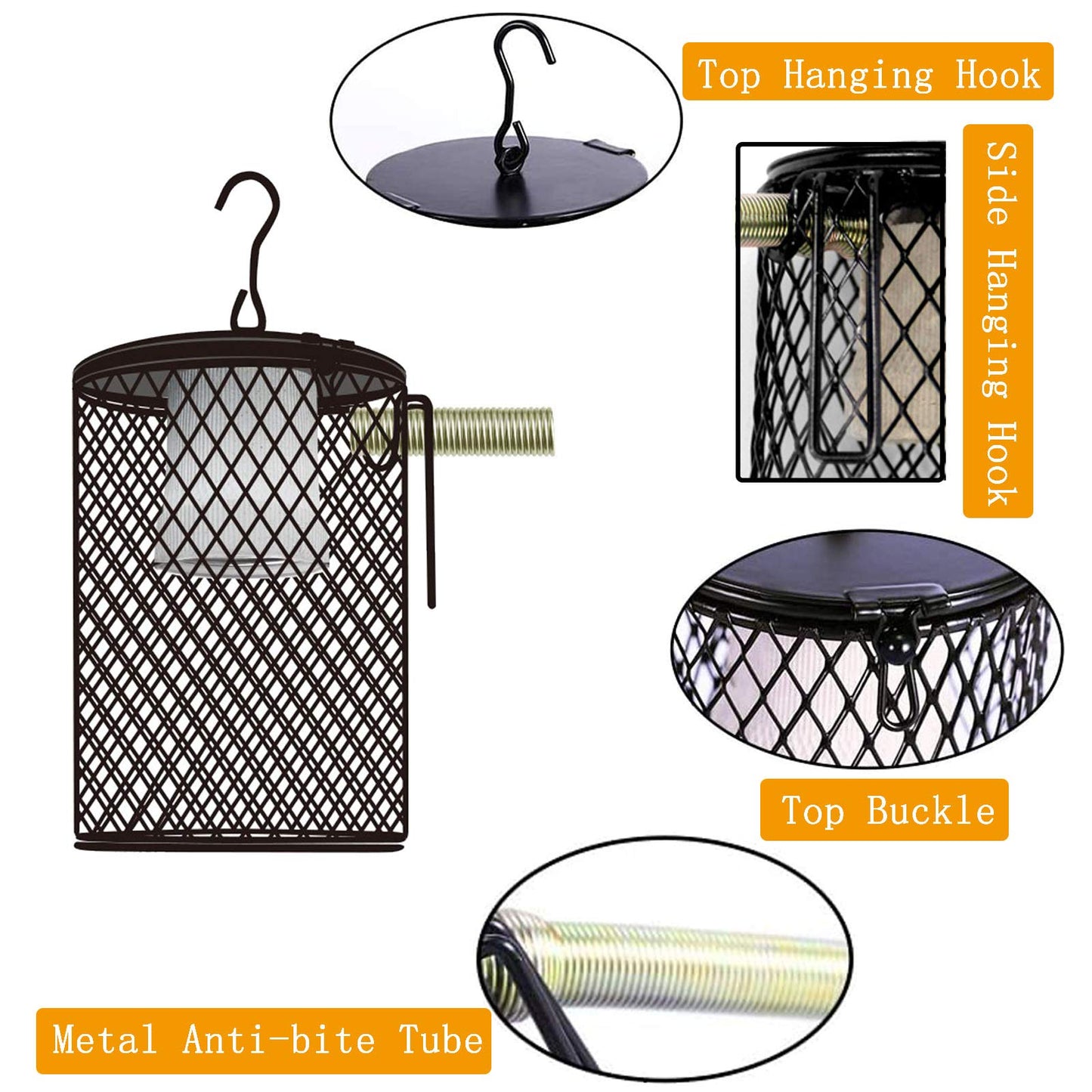 QIODAZOO Reptile Heat Lamp, 2 Pieces 60W 100W Ceramic Heat Lamps and Bulb with a Guard for Turtles, Snakes, Lizards, Frogs, Chicks, EU Plug 220-230V.