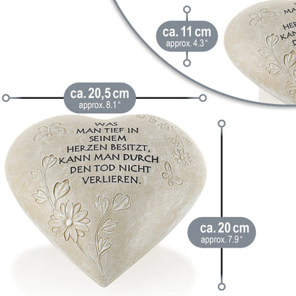 com-four® grave decoration in heart shape - weatherproof grave ornament with butterflies - memorial stone with inscription - adorned memorial stone with remembrance saying