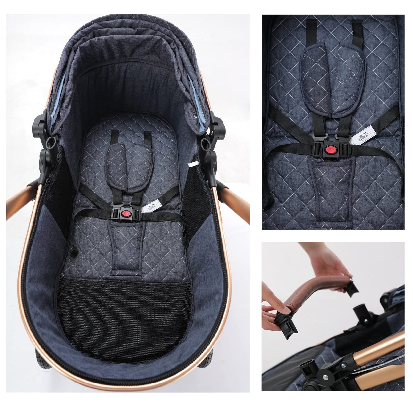 Gcarebb 3 in 1 stroller with car baby seat, easily collapsible with one click, portable complete set with aluminum frame for newborns 0-3 years old.
