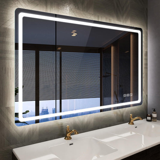 STARLEAD LED Bathroom Mirror 100x70cm, with lighting and defogging functions. Bluetooth-enabled, dimmable, with 3 color temperatures and memory function. IP44 toughened glass mirror for bathrooms, can be mounted horizontally or vertically.