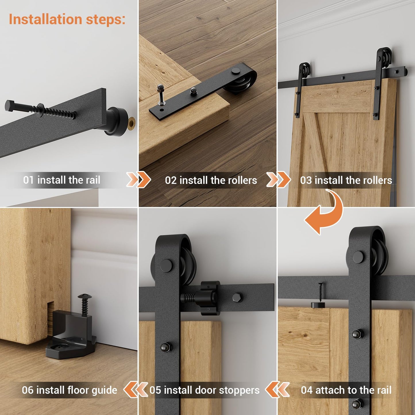 243cm/8FT Sliding Barn Door Hardware Kit Sliding Door System Accessory for Interior Doors, Black