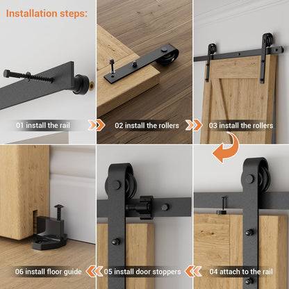 243cm/8FT Sliding Barn Door Hardware Kit Sliding Door System Accessory for Interior Doors, Black