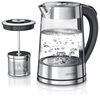 Arendo - Glass water kettle with temperature setting and tea infuser - Adjustable temperatures 40, 70, 80, 100 degrees - 1.7 liters - Auto shut-off - Keep warm function