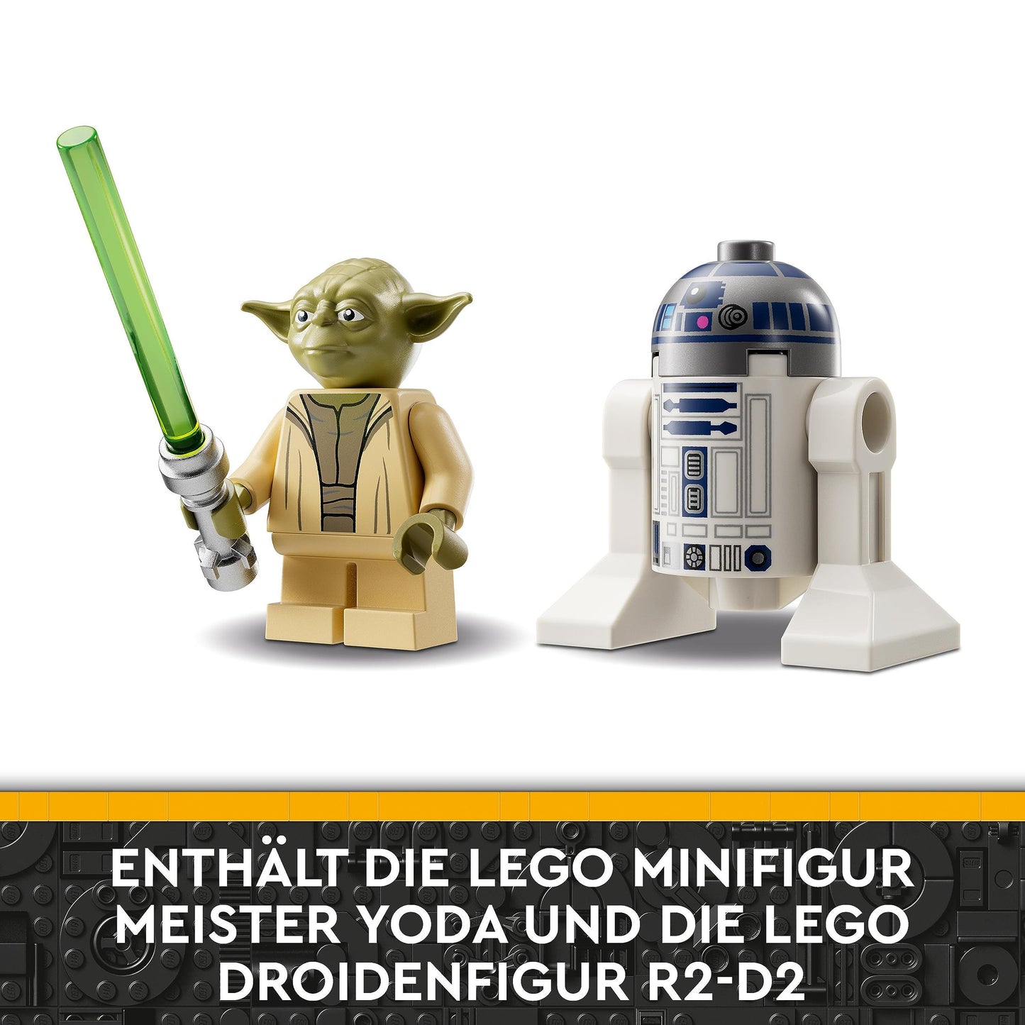 LEGO 75360 Star Wars Yoda's Jedi Starfighter building toy, Clone Wars vehicle set with Master Yoda minifigure, lightsaber, and R2-D2 droid figure.