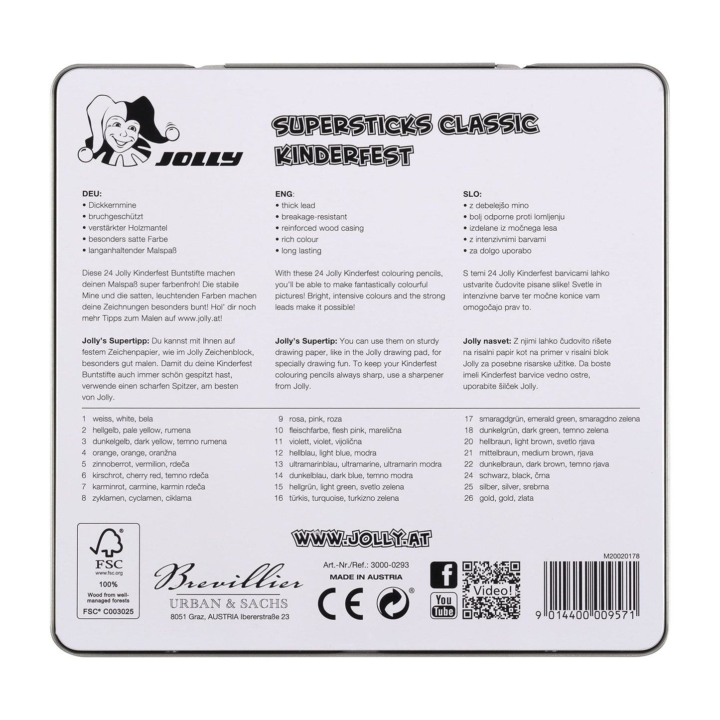 JOLLY Supersticks colored pencils Children's party | Break-resistant & non-toxic colored pencils | Made in Austria | 24 pencils