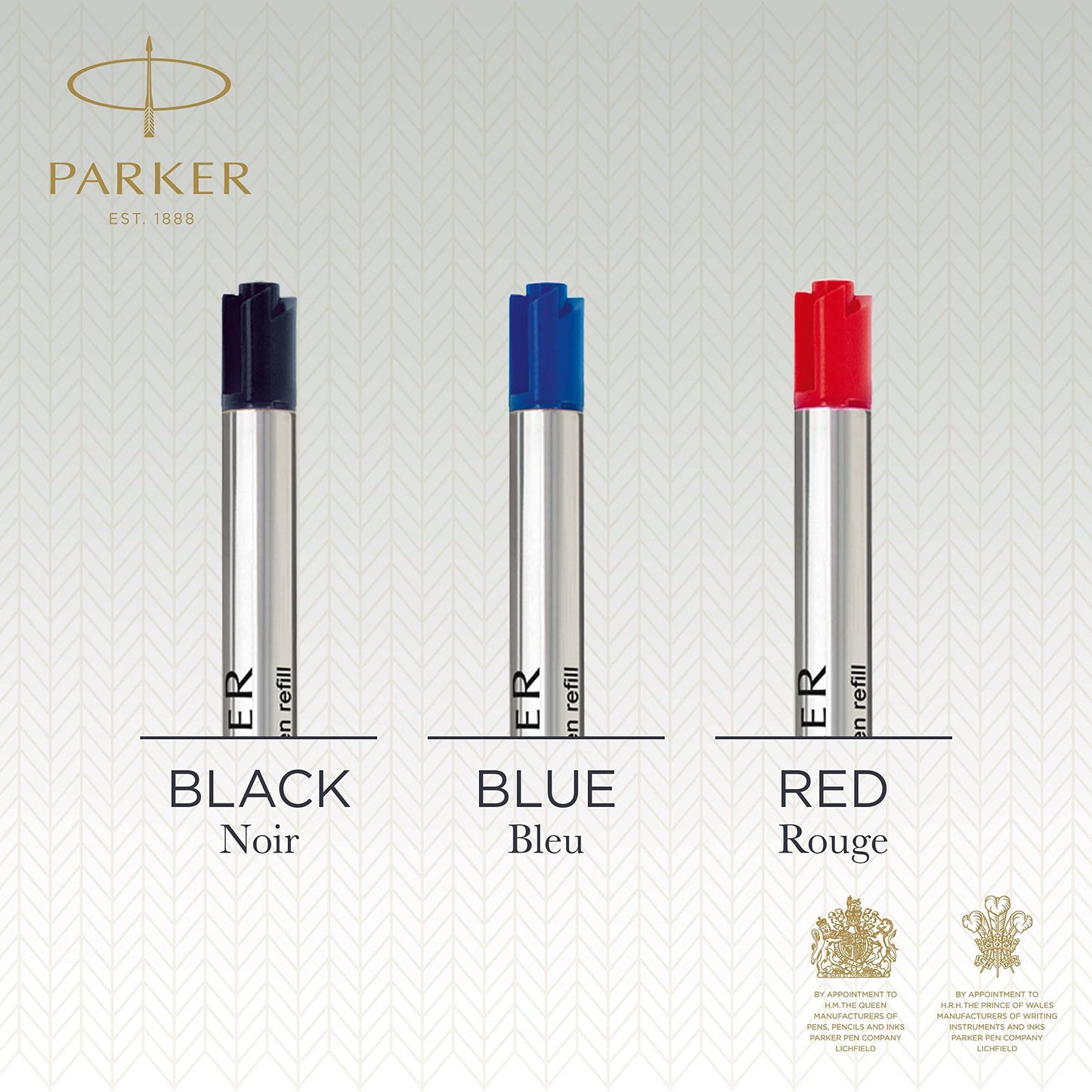 Parker ballpoint pen refills with medium point and blue QUINKflow ink, 10 count.