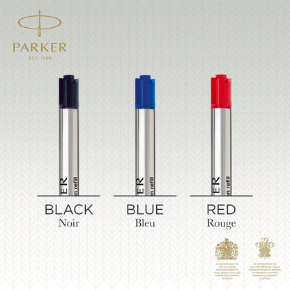 Parker ballpoint pen refills with medium point and blue QUINKflow ink, 10 count.