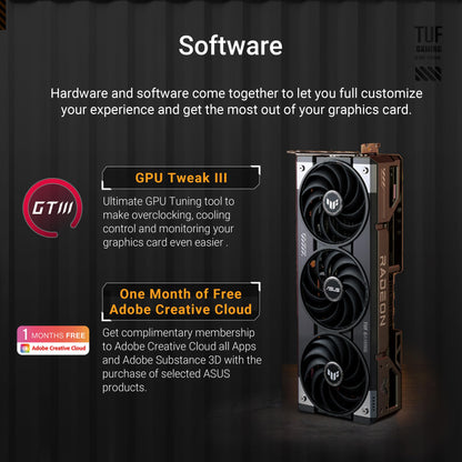 ASUS TUF Gaming Radeon RX 9070 XT OC Edition 16GB GDDR6 Graphics Card (AMD Radeon RX9070XT, PCIe 5.0, 1x HDMI 2.1b, 3X DisplayPort 2.1a, 3.125-Slot Design, TUF-RX9070XT-O16G-GAMING)