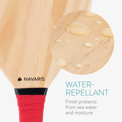 Navaris Beach Tennis Set incl. Balls - Beach tennis game. Two high-quality Matkot wooden rackets - paddle - beach ball wooden rackets for the beach.