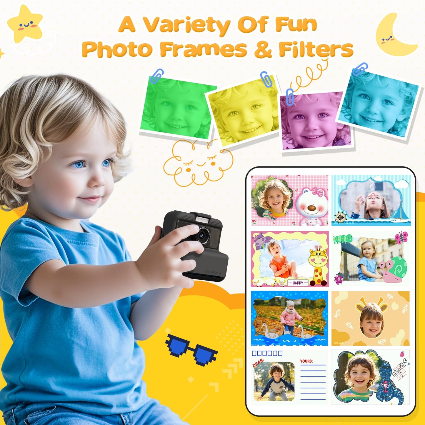 CAMCLID instant camera for kids, 3.0 inch screen kids camera instant camera, 48MP/1080P kids camera instant print with 32GB card, toy gift for boys and girls age 3-12 (black)