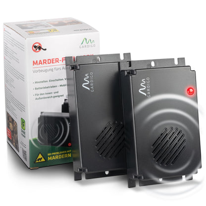 Gardigo® Marder-Repellent Mobil - 2 pack | Car Marder Repellent | Ultrasonic Marder Deterrent | Battery Operated Car Marder Repellent | Marder Protection for Vehicles, Engine Compartment, Attic, House, Garden