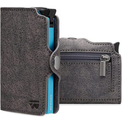 BEWMER 1 Protected Cardholder | Slim Wallet for Men and Women | Card Holder with RFID Protection and Money Clip made of Carbon Fiber | Gray