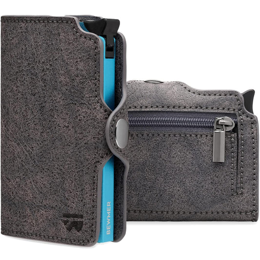 BEWMER 1 Protected Cardholder | Slim Wallet for Men and Women | Card Holder with RFID Protection and Money Clip made of Carbon Fiber | Gray