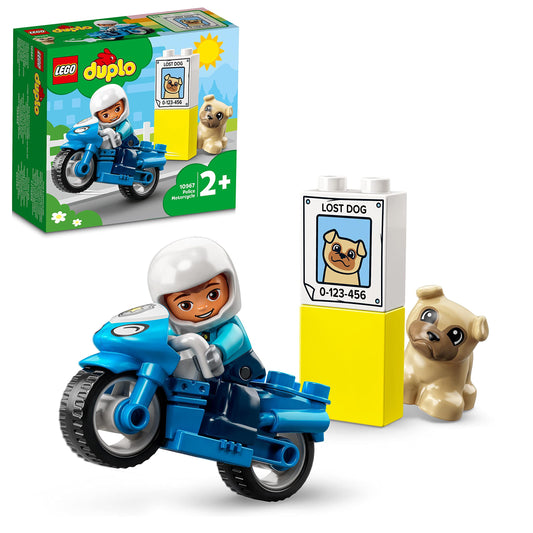 LEGO DUPLO Police motorcycle, police toy for toddlers aged 2 years & DUPLO Town windmill and electric car, toy car learning toy
