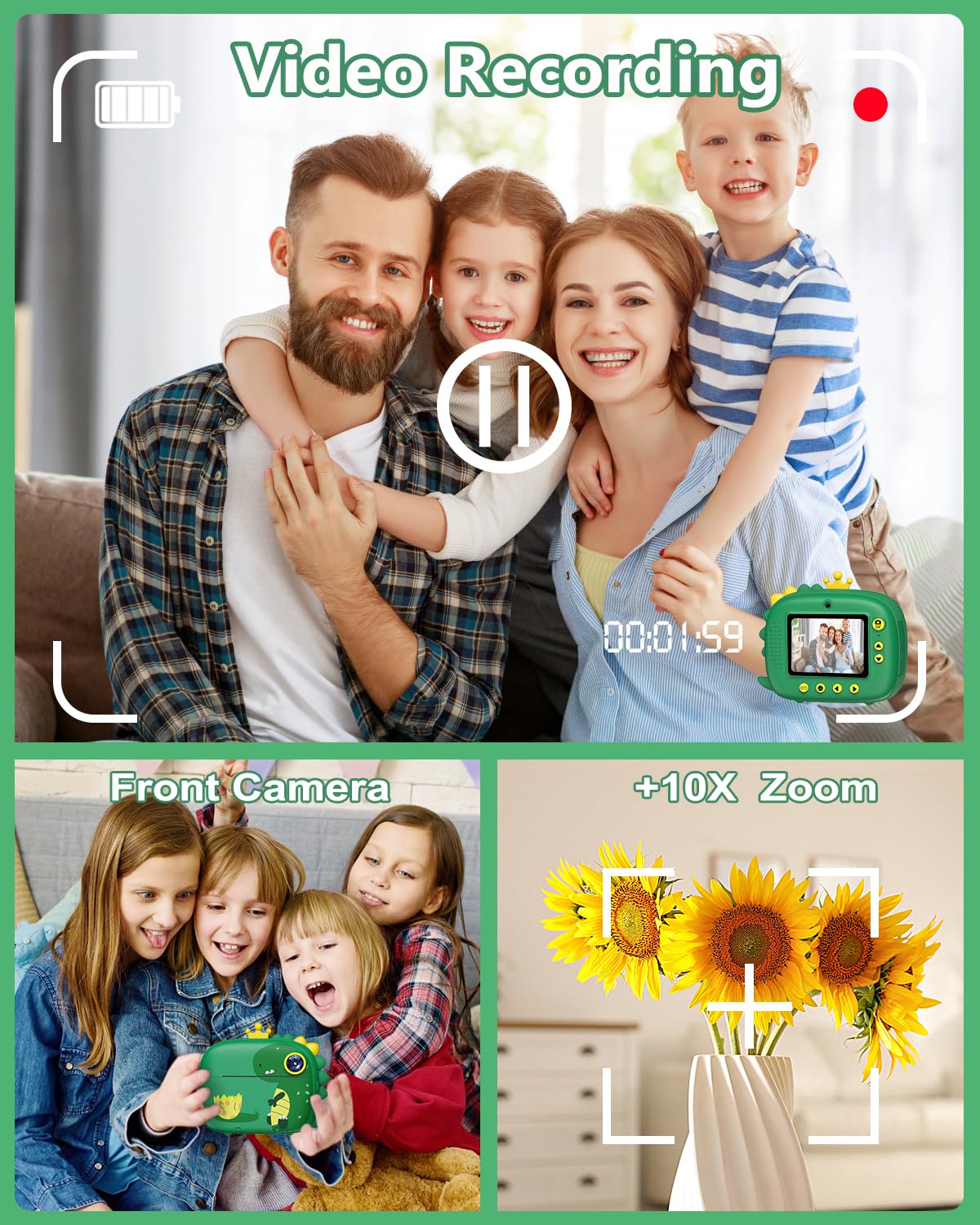 Children's camera instant camera, Hangrui instant camera for children, 1080P 2.4 inch screen camera kids instant print with 32G card, 3 rolls printing paper, 5 colored pens gift for children 3-12 years.