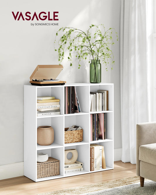 VASAGLE Bookcase, Bookshelf, with 9 Compartments, Office Shelf, Cube Shelf, Storage Shelf, for Living Room, Bedroom, Office, Kids' Room, White LBC177W01