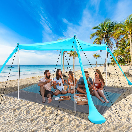 Beach tent UV protection riggoo sun tent sunshade beach tent 3x3m comfort outdoor shade for camping trips, fishing, backyard fun, or picnics (lake green)