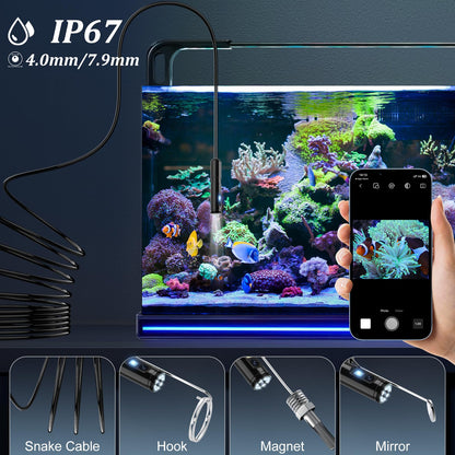 Endoscope camera with light, Ennovor 1920 HD dual-head endoscope camera for mobile phones with 8 LED lights. No WiFi inspection camera, waterproof IP67 sewer camera for Android & iOS, tablets (32.8 ft/10m).