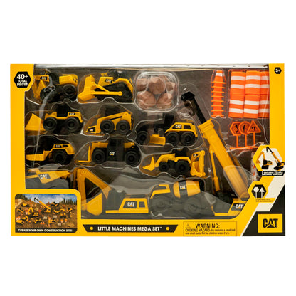 CAT® Construction Little Machines Mega Set I With 40 pieces I Includes vehicles, a crane, traffic signs, cones, blocks, and cylinders I For kids aged 3 years and up.