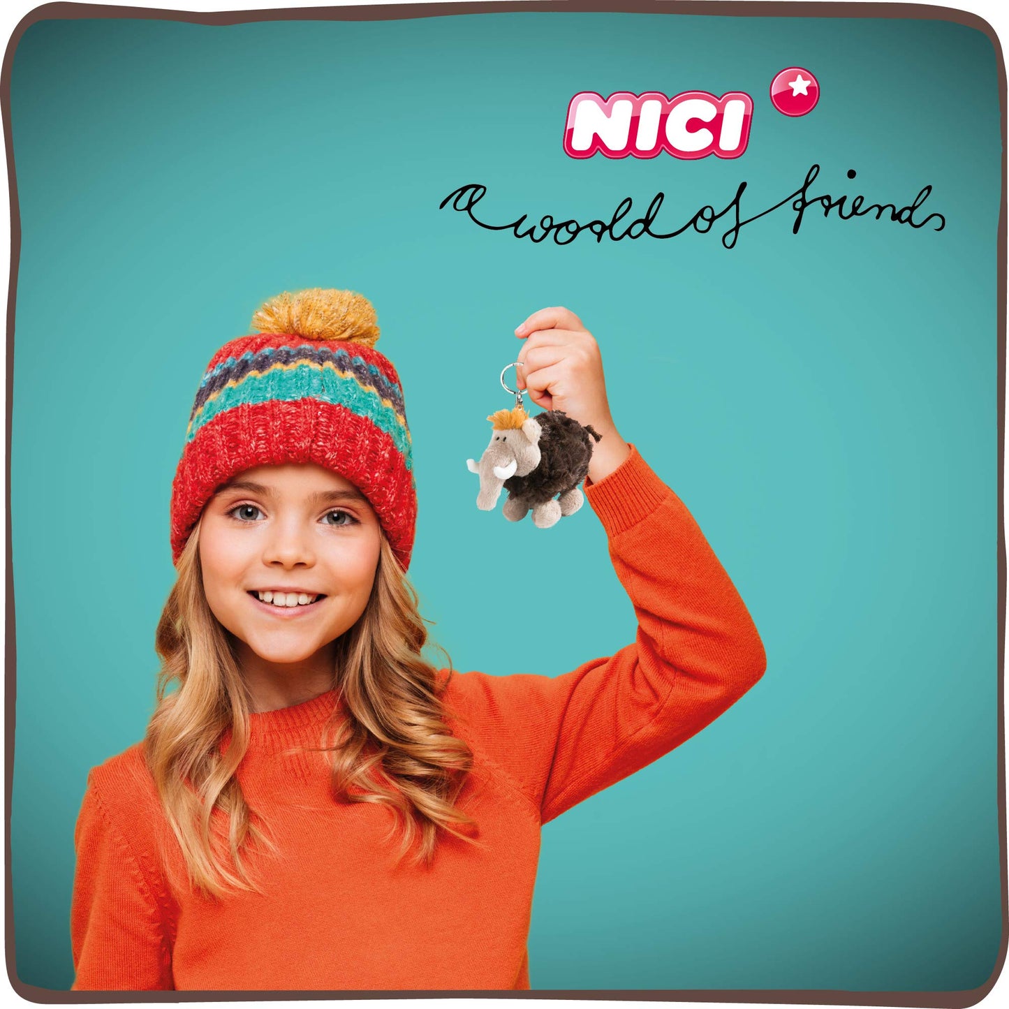 NICI 45305 Mammoth Keychain Plush Toy 10 cm - Stone Age Friends, Brown/Gray