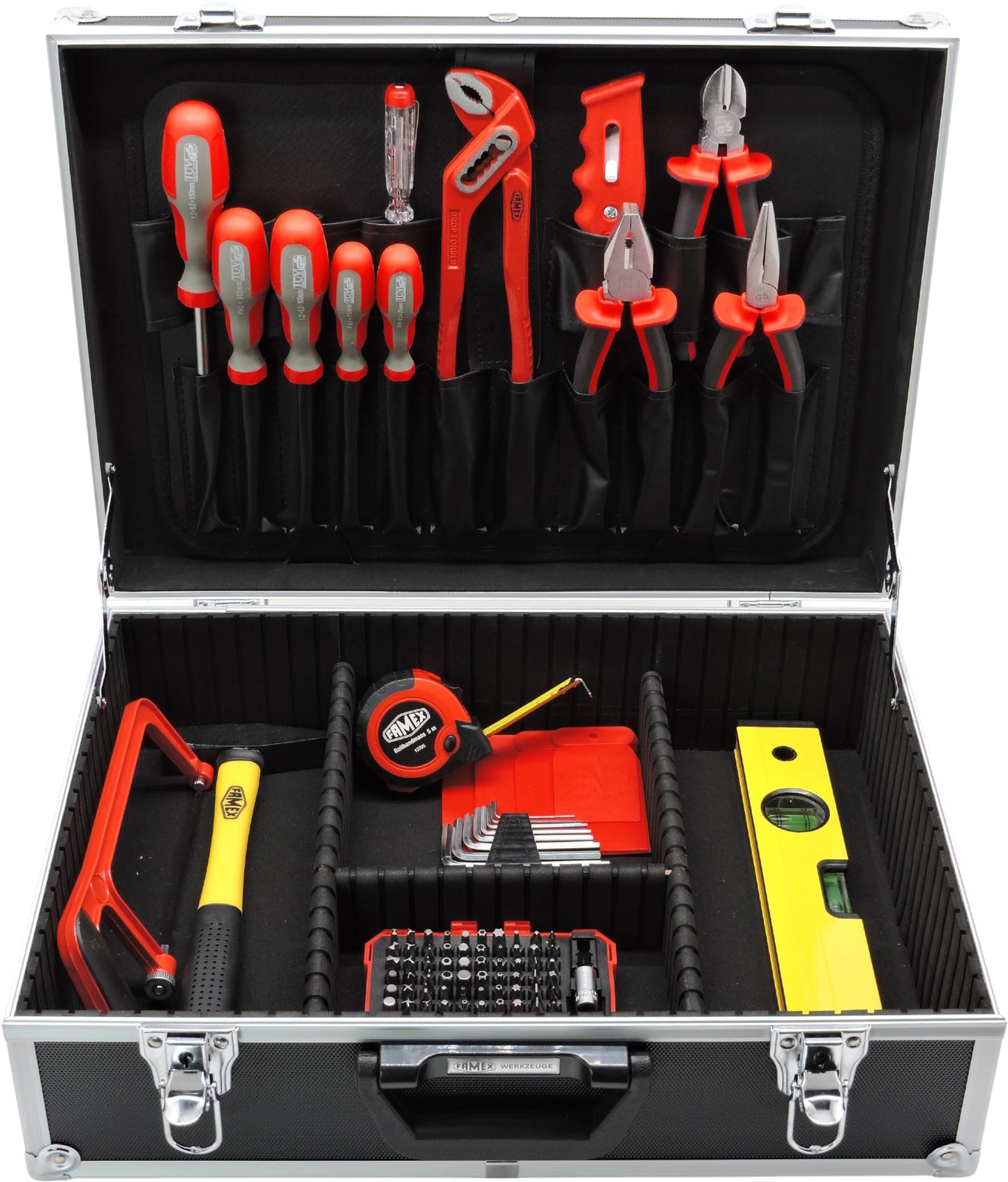 FAMEX 755-58 Aluminum tool case filled with 164 pieces - tool box packed with tool set.