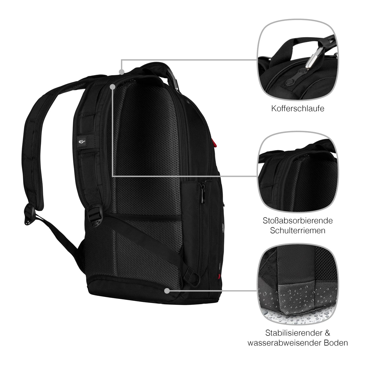 WENGER Gigabyte laptop backpack with tablet compartment, 16-inch notebook, 10-inch tablet, organizer, 17 l capacity, unisex design for business, school, and travel, black, 600627.