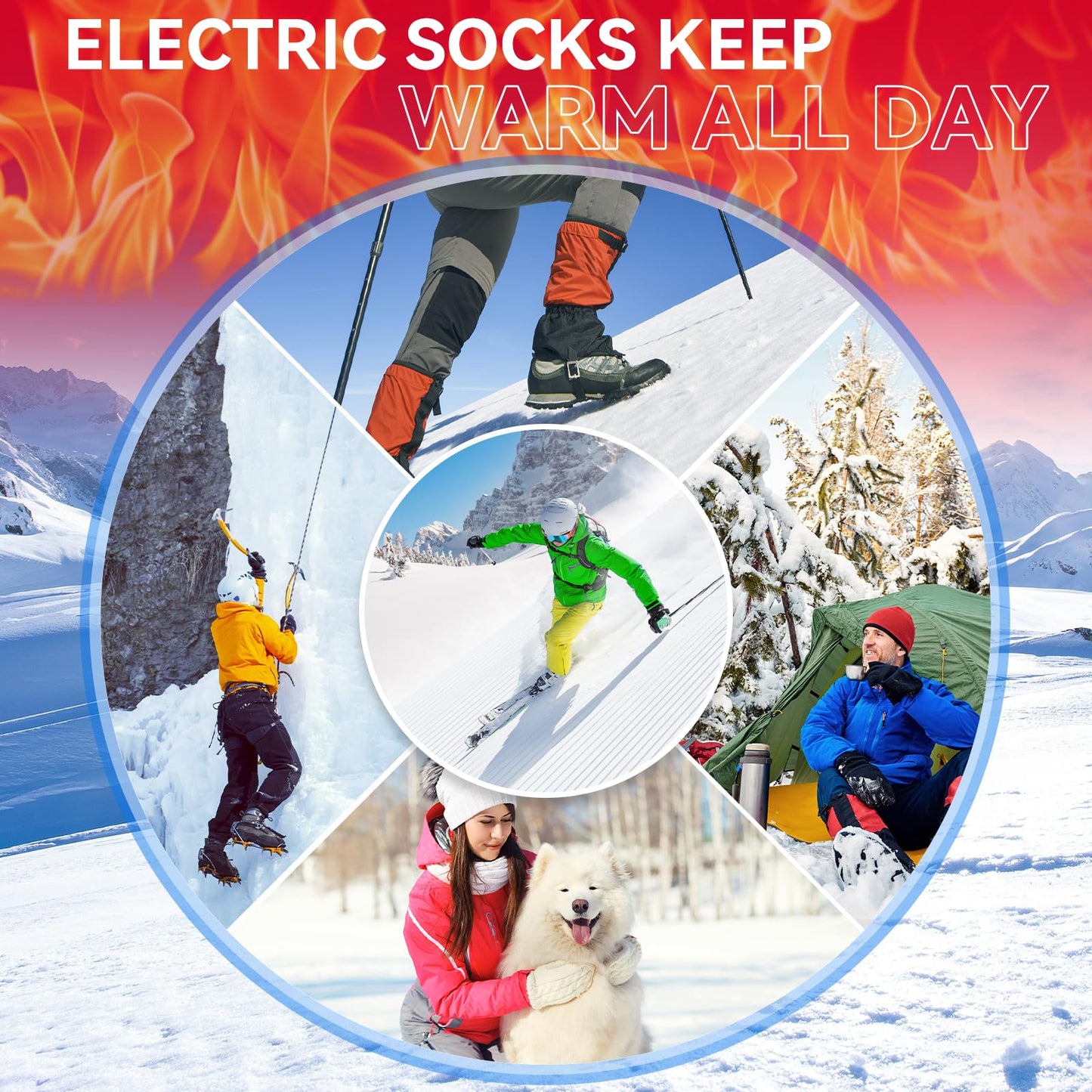 Olycism Heated Socks 6000mAh Rechargeable Electric Heated Socks for Men and Women 4 Heat Settings Outdoor Riding Camping Hiking Motorcycling Skiing Warm (S)
