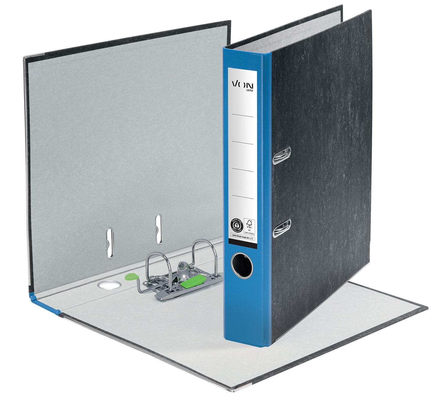 Leitz A4 folder, pack of 10, 100% recycled paper, 50mm spine width, holds 350 sheets, Blue Angel & FSC certified, for school, study & home use, blue color, 10540035.