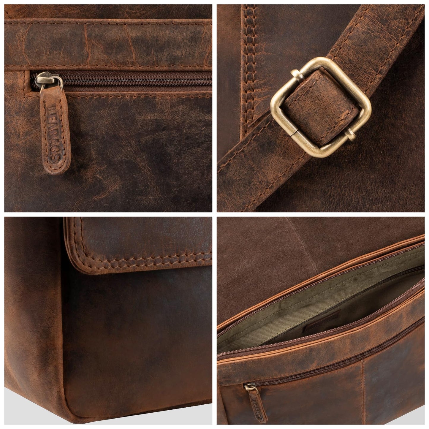 LEABAGS leather messenger bag for men & women I genuine leather laptop bag up to 14 inches I messenger bag with shoulder strap I shoulder bag I work bag I tote bag I handbag I vintage red-brown.