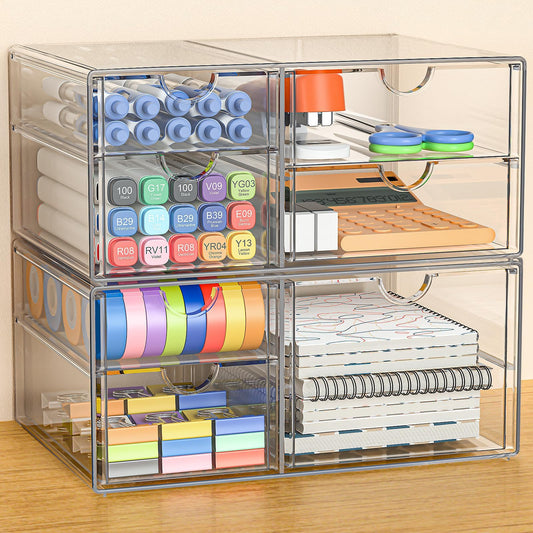 Get the GoMaihe Acrylic Desk Organizer with 7 drawers: 2 pieces drawer box | Clear Vanity Organizer | Makeup Organizer | Office Organizer for office supplies cosmetics jewelry