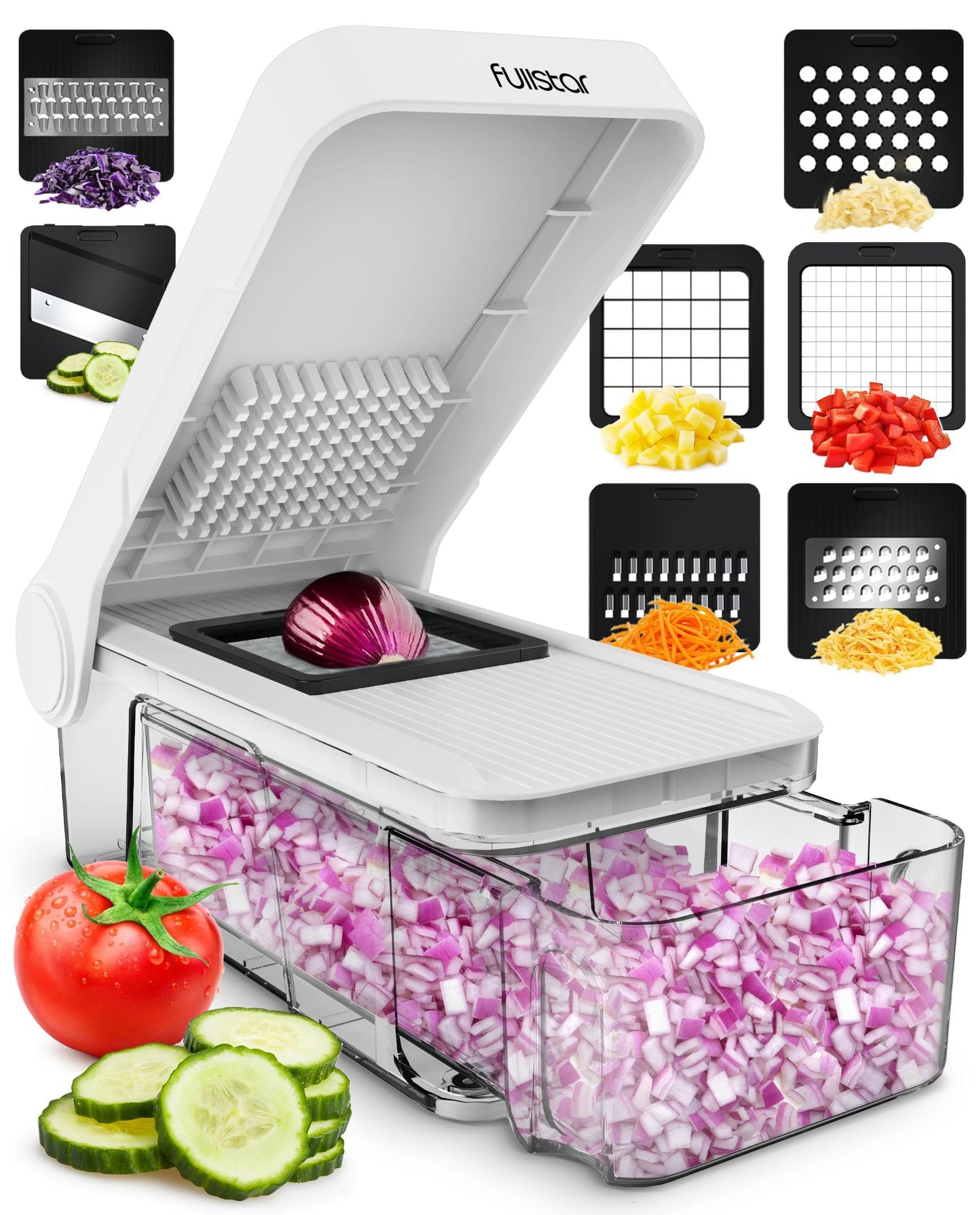 Vegetable slicer mandolin - vegetable slicer cucumber slicer onion slicer potato slicer fruit slicer - grater for vegetables and cheese - julienne cutter (7-in-1 compact white)