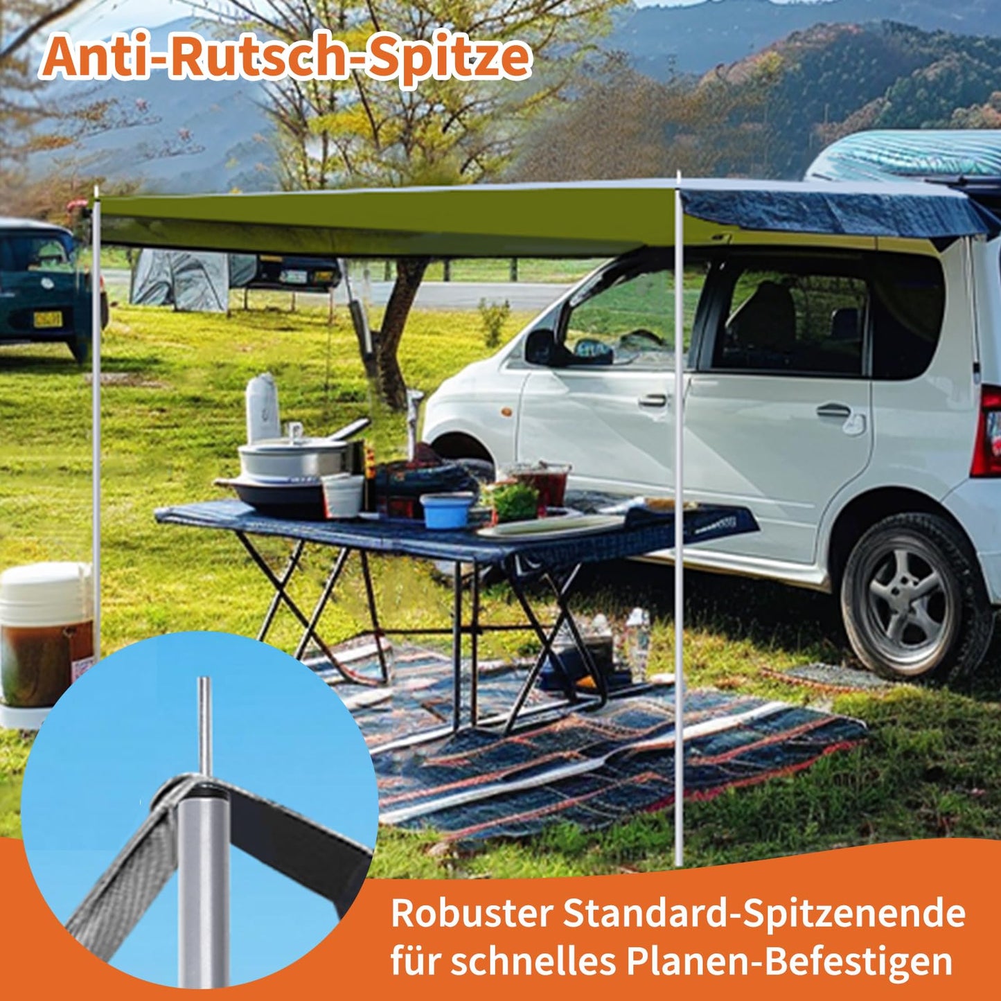 wiipara tent pole telescopic pole 2-piece set, set-up pole for tarp, tent, sunshade camping tarps adjustable up to 200cm, pole for sunshade attachment, silver