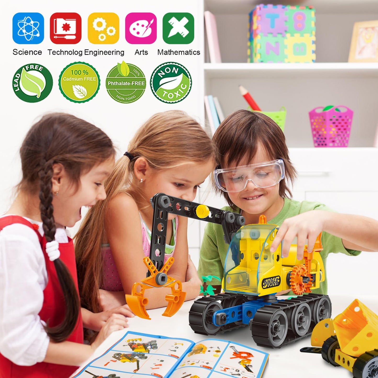 HOMETTER Building Toy for 5-12 Year Old Boys Gift, 6 in 1 Engineering Excavator Toy, Kids STEM Learning Toy Educational Building Kit
