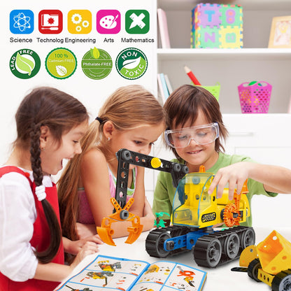 HOMETTER Building Toy for 5-12 Year Old Boys Gift, 6 in 1 Engineering Excavator Toy, Kids STEM Learning Toy Educational Building Kit