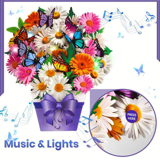 APOTODITO Butterfly Card, 3D Pop-Up card with music and lights, 3D Pop-Up bouquet, Birthday card, Anniversary card, Mother's Day card for women, mothers, and wives.