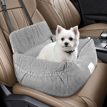 CALIYO dog car seat with sturdy base & safety belt | dog car seat for small up to 10 kg | memory foam seat cushion | waterproof, washable dog basket with storage bag (black/white)