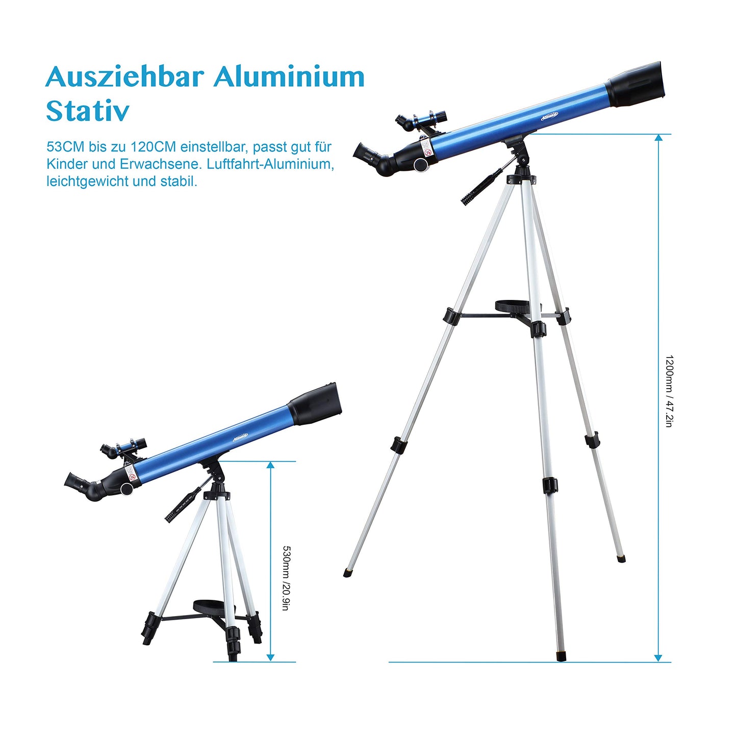 Aomekie Telescope Astronomy, 234X Refractor Telescope for kids beginners with 10X Smartphone Adapter Extendable tripod Bag Moon filter and Erect Image Finder Scope