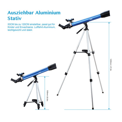 Aomekie Telescope Astronomy, 234X Refractor Telescope for kids beginners with 10X Smartphone Adapter Extendable tripod Bag Moon filter and Erect Image Finder Scope