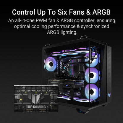 ASUS TUF Gaming ARGB PWM Fan Hub (6x ports for PWM case fans and ARGB control, 2x SATA power connectors, syncs cooling and lighting effects, magnetic mounting, power indicator)