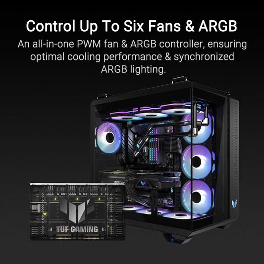 ASUS TUF Gaming ARGB PWM Fan Hub (6x ports for PWM case fans and ARGB control, 2x SATA power connectors, syncs cooling and lighting effects, magnetic mounting, power indicator)