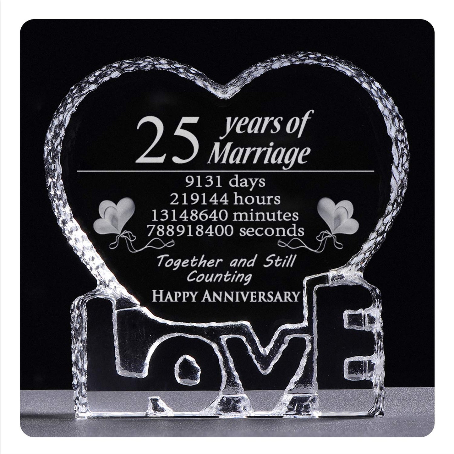 Romantic gift for 25th silver wedding anniversary, romantic gift for wife, couple, husband, 25 years of marriage, crystal gift for both, paperweight (25 years)
