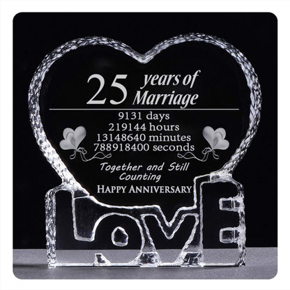 Romantic gift for 25th silver wedding anniversary, romantic gift for wife, couple, husband, 25 years of marriage, crystal gift for both, paperweight (25 years)