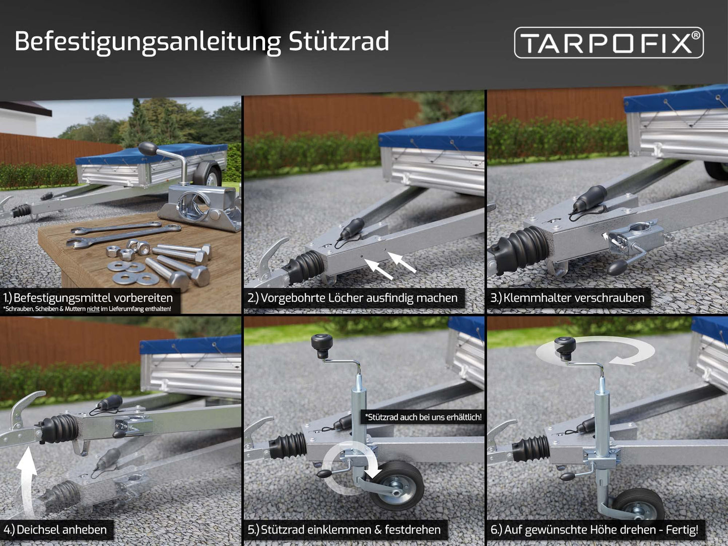 Trailer support wheel holder made of galvanized steel | Clamp holder for trailer support wheel & stands | Extremely strong support wheel holder for Ø 48mm trailer support | 4 pieces