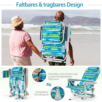 COSTWAY beach chairs foldable light, set of 2, camping chairs with adjustable backrest, headrest, side pockets, shoulder straps, towel holder & armrests, folding chairs, outdoor chairs